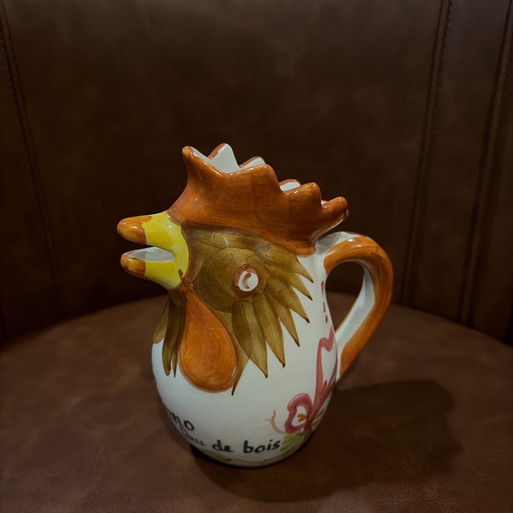 Vintage Rooster Pitcher Italy hand painted farmhouse signed chicken